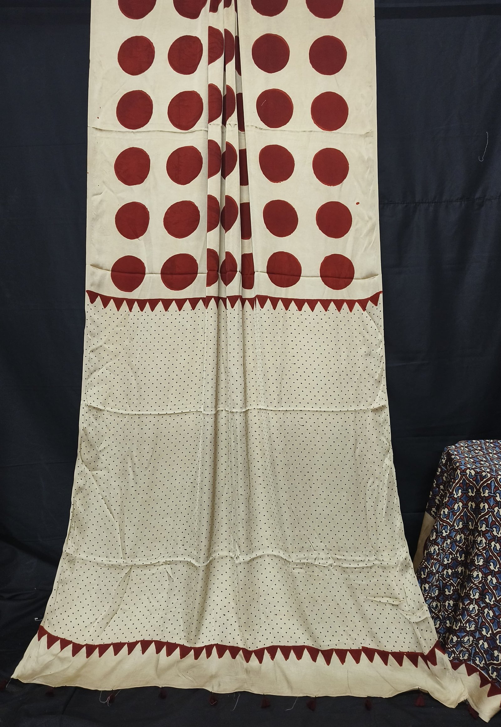 Womens Ajrakh Modal Silk Saree A Masterpiece of Hand Block Print and Natural Colors - Cream