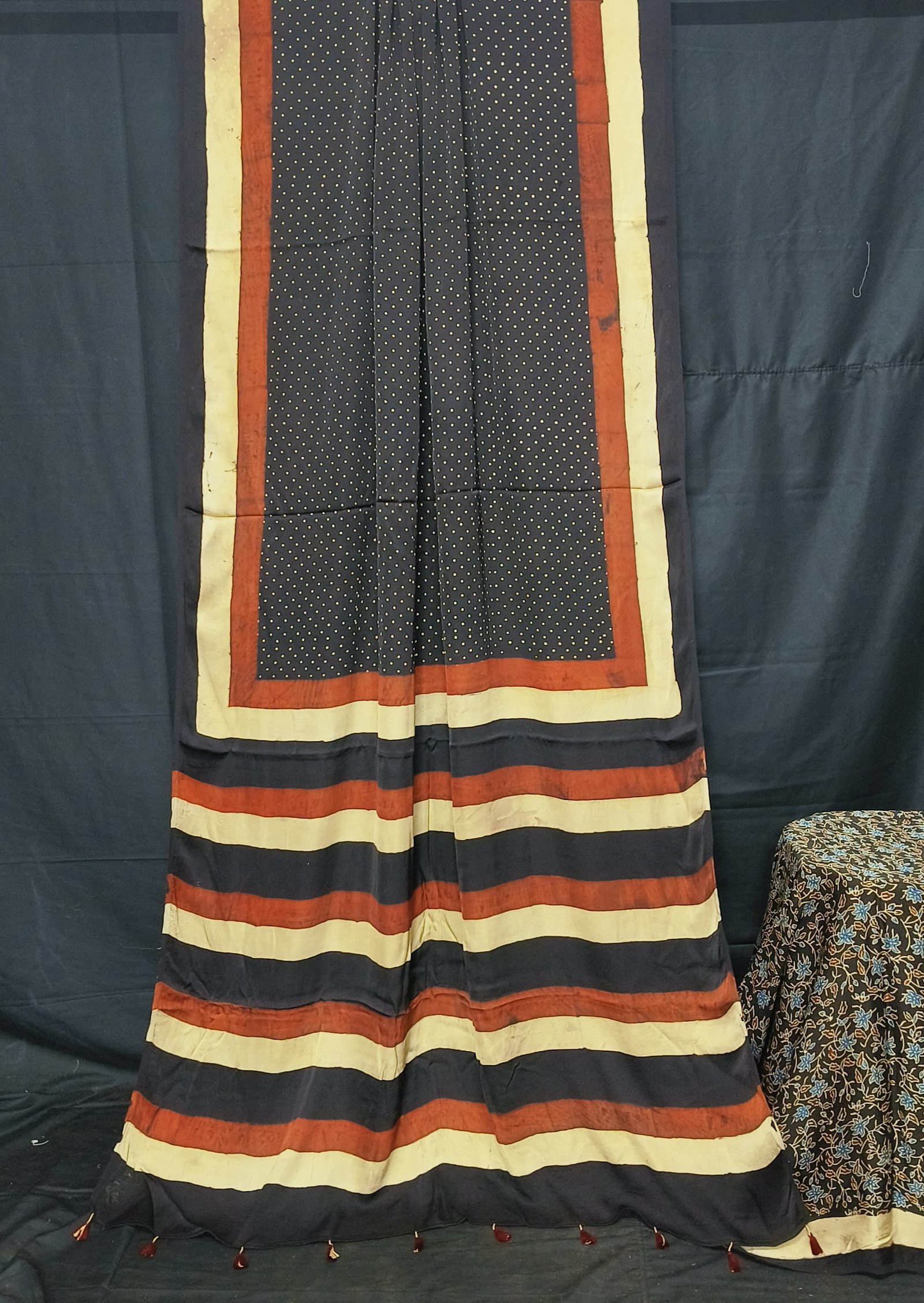 Womens Ajrakh Modal Silk Saree A Masterpiece of Hand Block Print and Natural Colors - Black