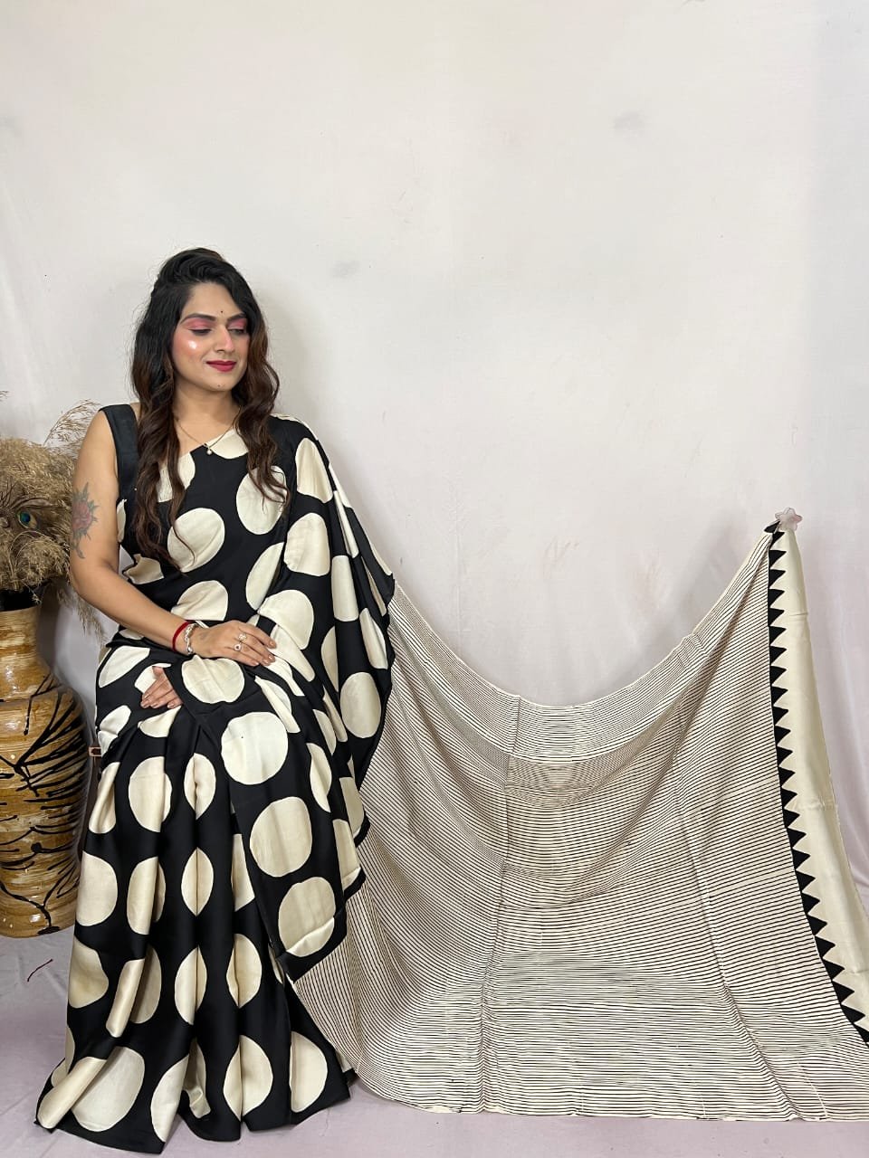 Womens Ajrakh Modal Silk Saree A Masterpiece of Hand Block Print and Natural Colors - White